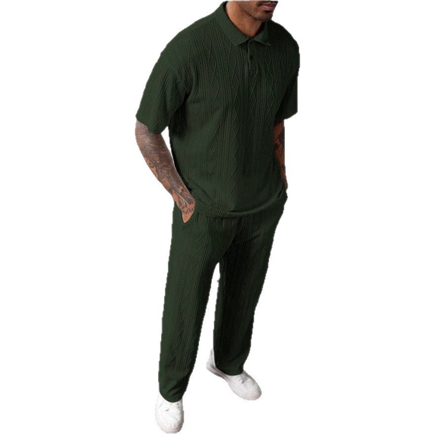 Jacquard Polo Short-Sleeved Shirt & Trousers