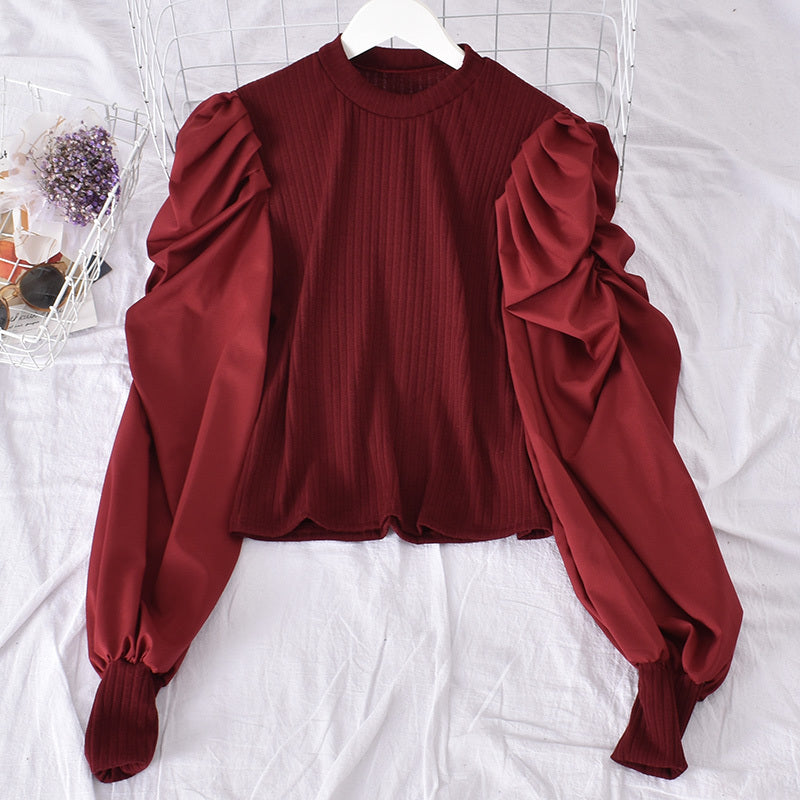Bubble Sleeve Stitching Shirt