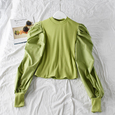 Bubble Sleeve Stitching Shirt