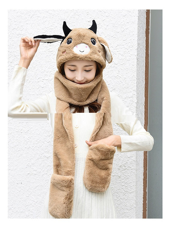 Plush Gloves, Scarf And Hat Three-Piece Set