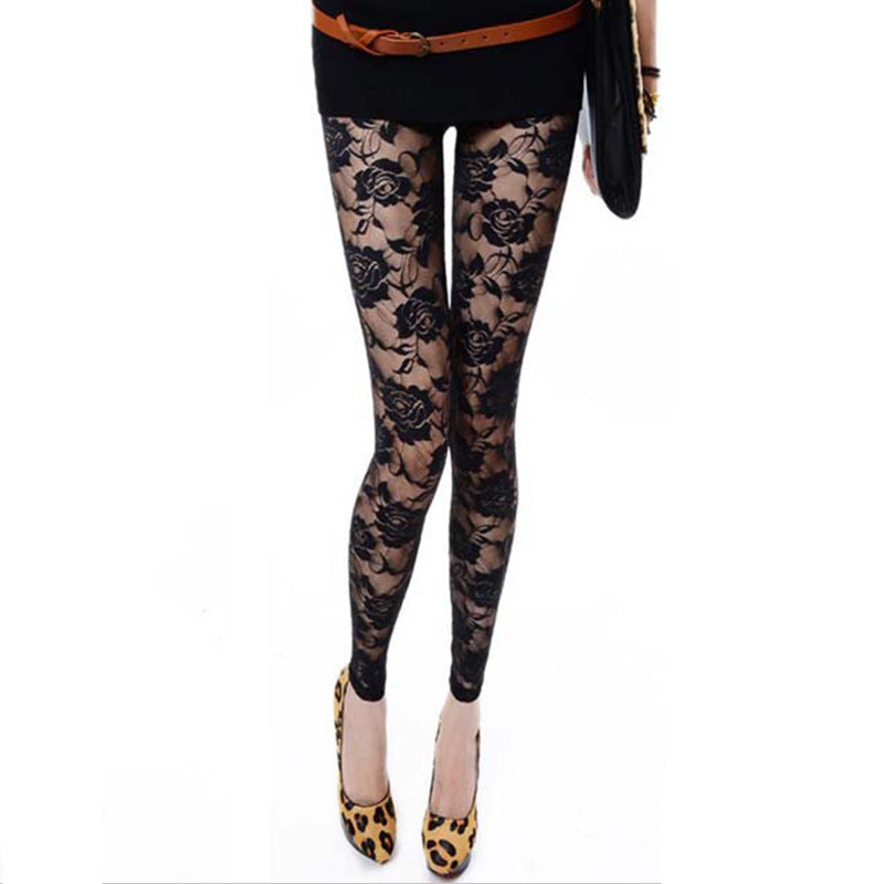 Sweet Lace Rose Hollow Leggings