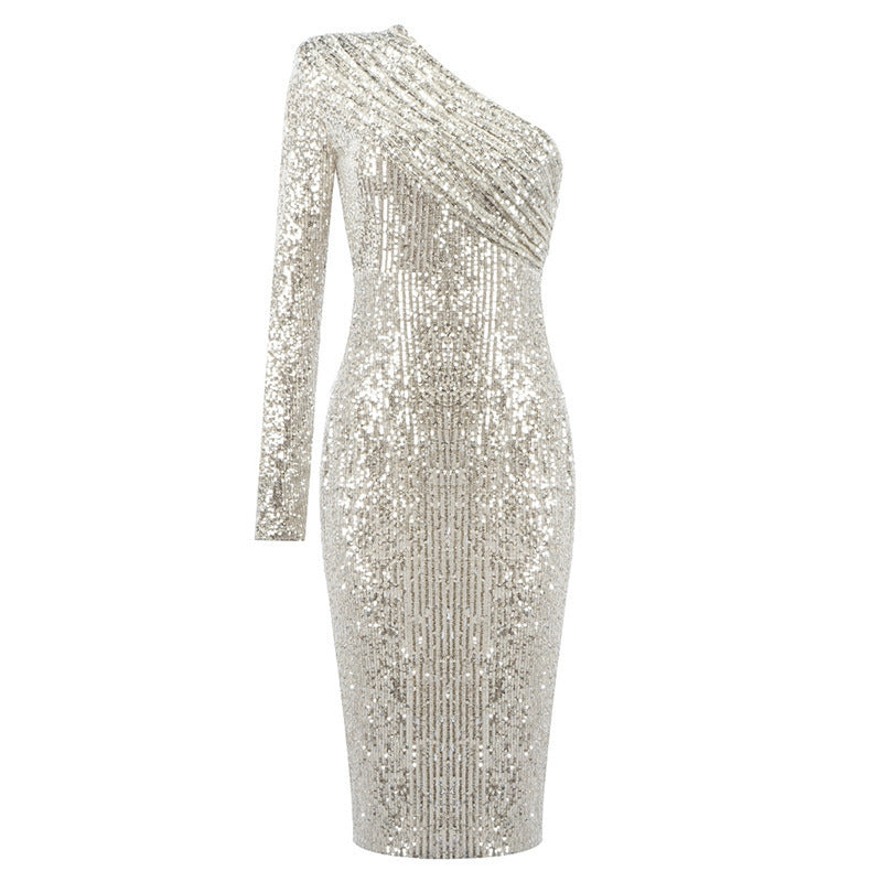 One-Shoulder Collar Wrapped Dress