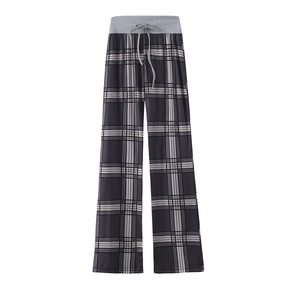 Leopard Print Stretch Drawstring Wide Leg Pants