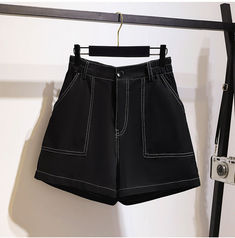 Black Stitch Jean Shorts