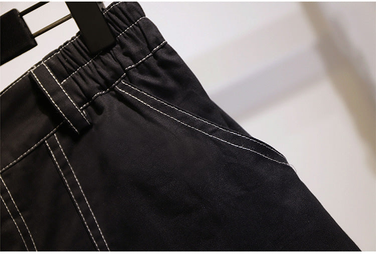 Black Stitch Jean Shorts