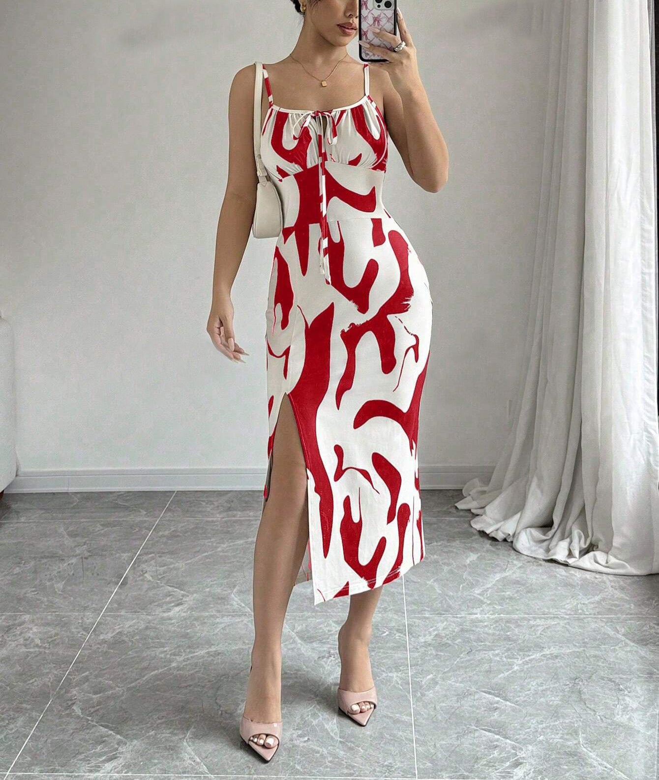 Lace-Up Long Suspender Split Dress