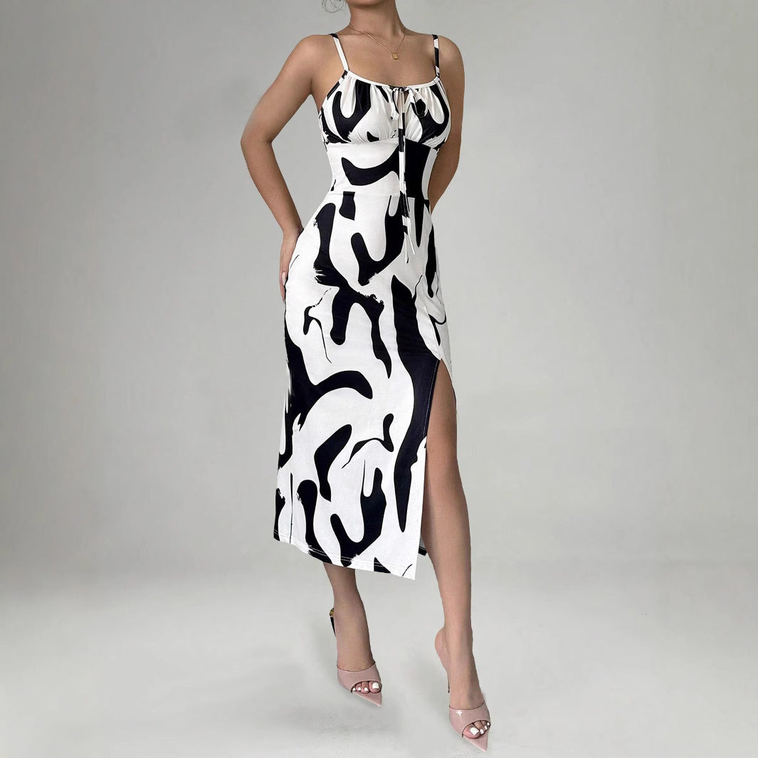 Lace-Up Long Suspender Split Dress