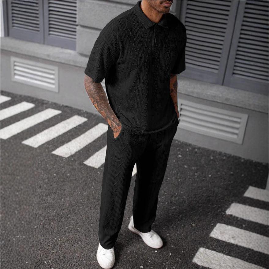 Jacquard Polo Short-Sleeved Shirt & Trousers