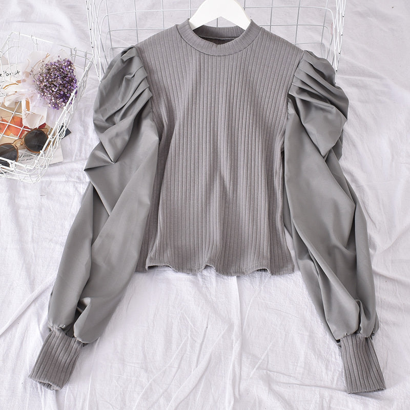 Bubble Sleeve Stitching Shirt
