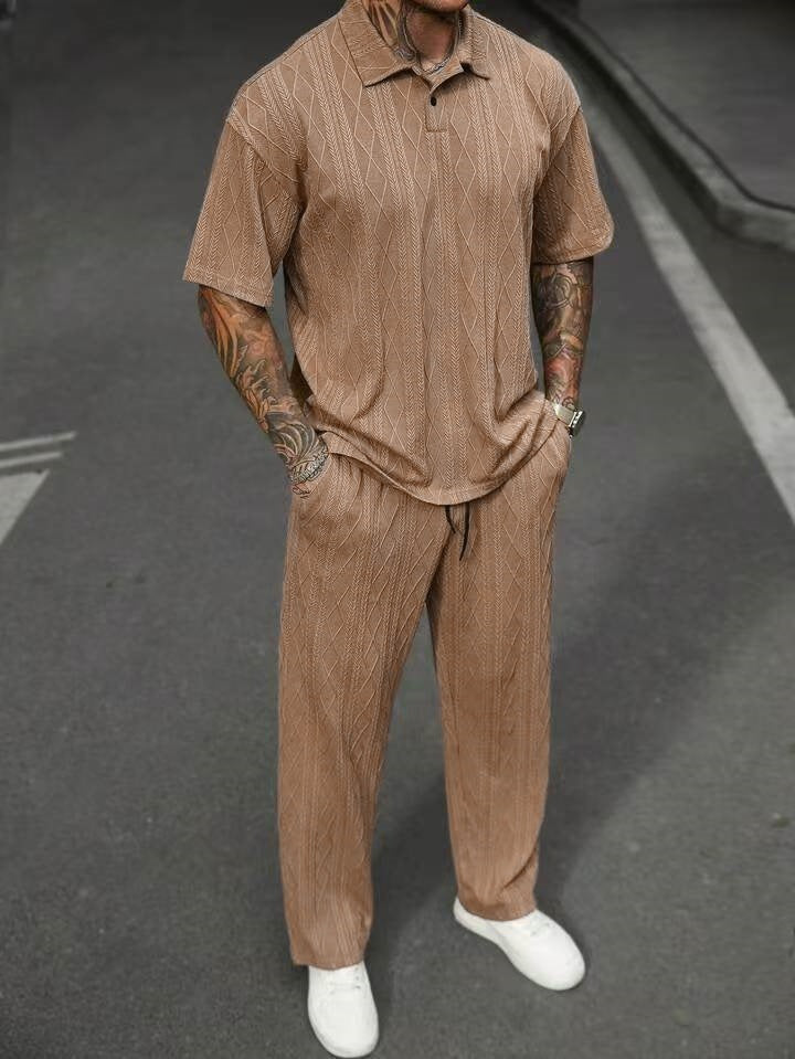 Jacquard Polo Short-Sleeved Shirt & Trousers