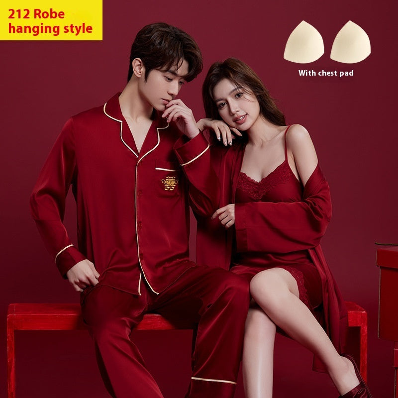 Silk Red Festive Men's & Women's Dowry Suit