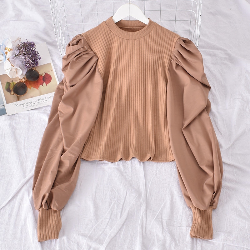 Bubble Sleeve Stitching Shirt