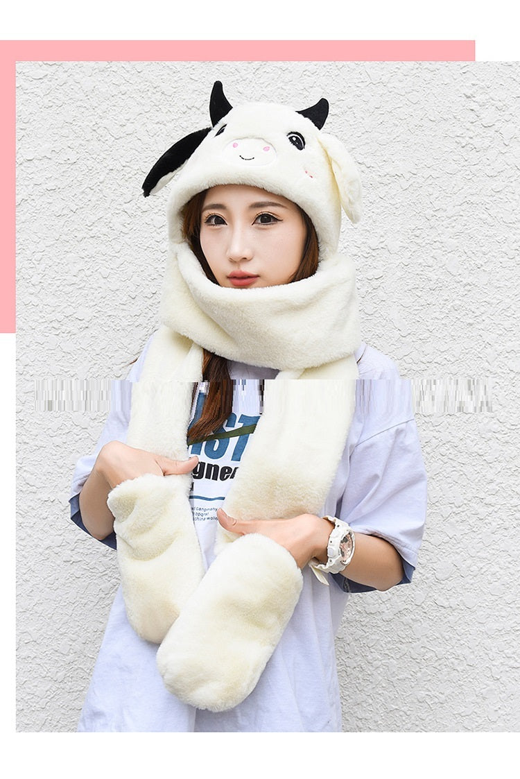 Plush Gloves, Scarf And Hat Three-Piece Set