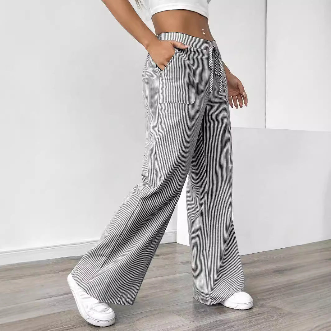 Stripe Print Wide-Leg Pants