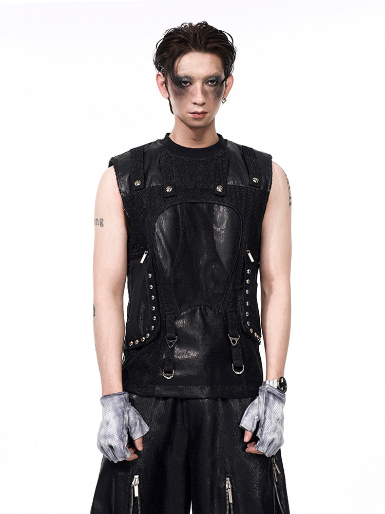 Sequinned Multi-pocket Vest & Pants Set
