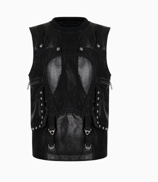 Sequinned Multi-pocket Vest & Pants Set