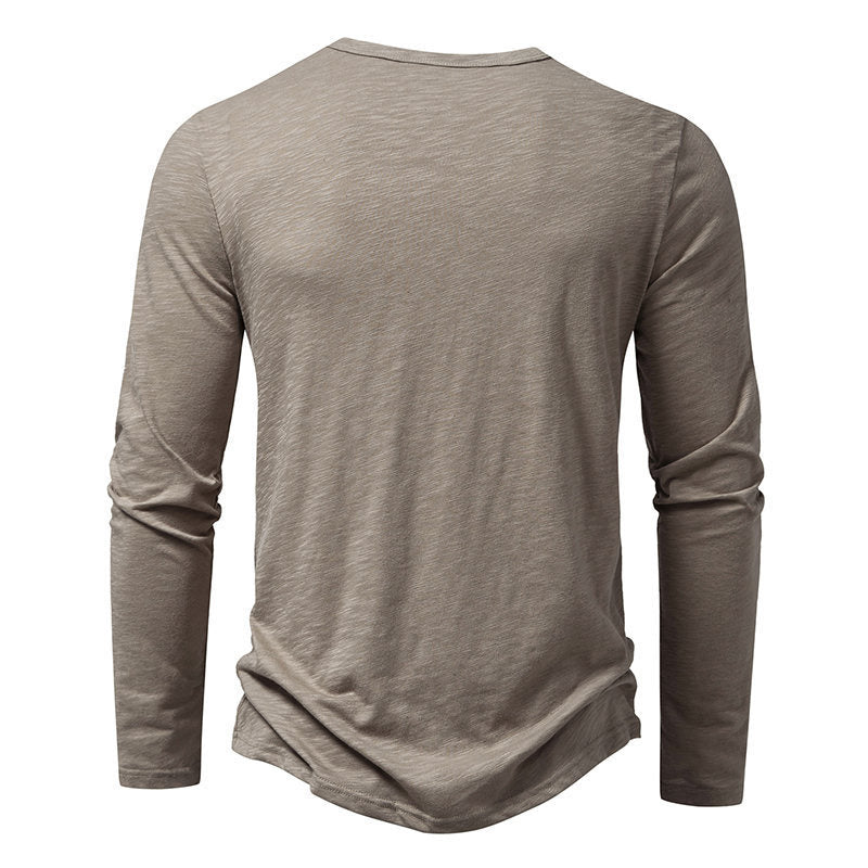 Men's Long-Sleeved Pullover Button T-shirt