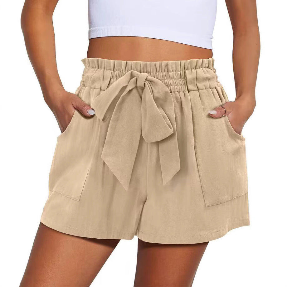 Elastic Waist Drawstring Knotted Shorts