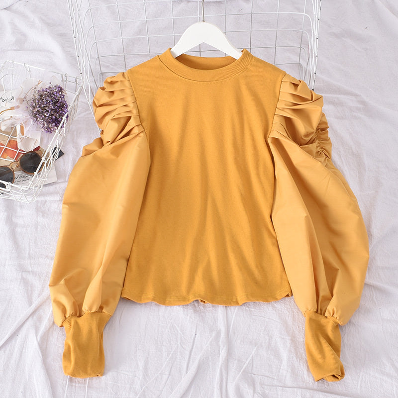 Bubble Sleeve Stitching Shirt