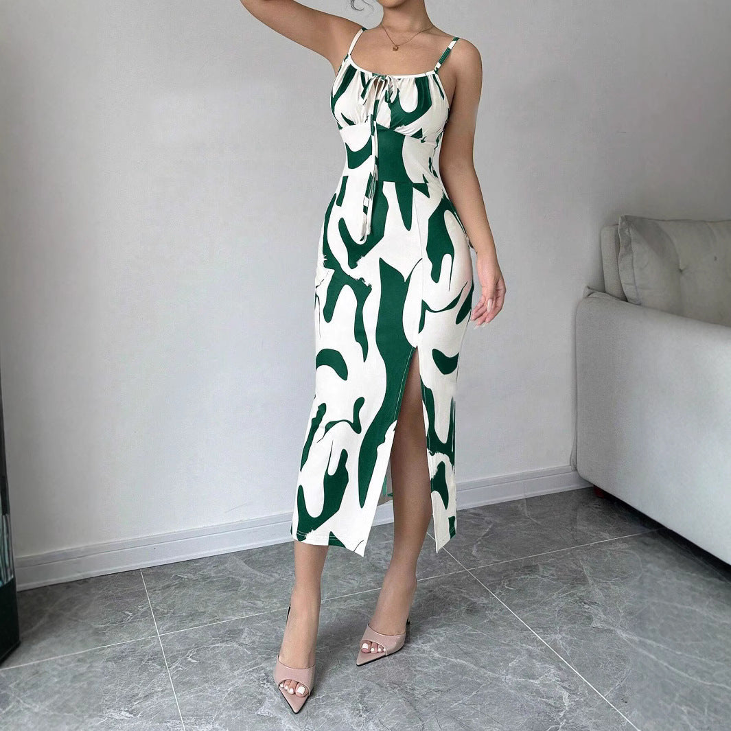 Lace-Up Long Suspender Split Dress