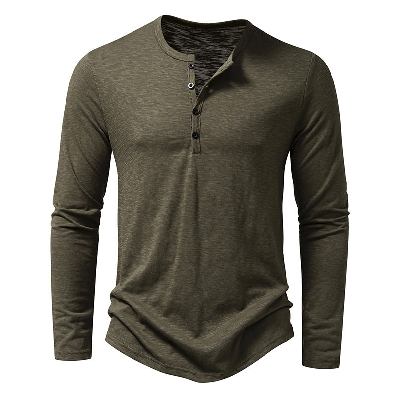 Men's Long-Sleeved Pullover Button T-shirt