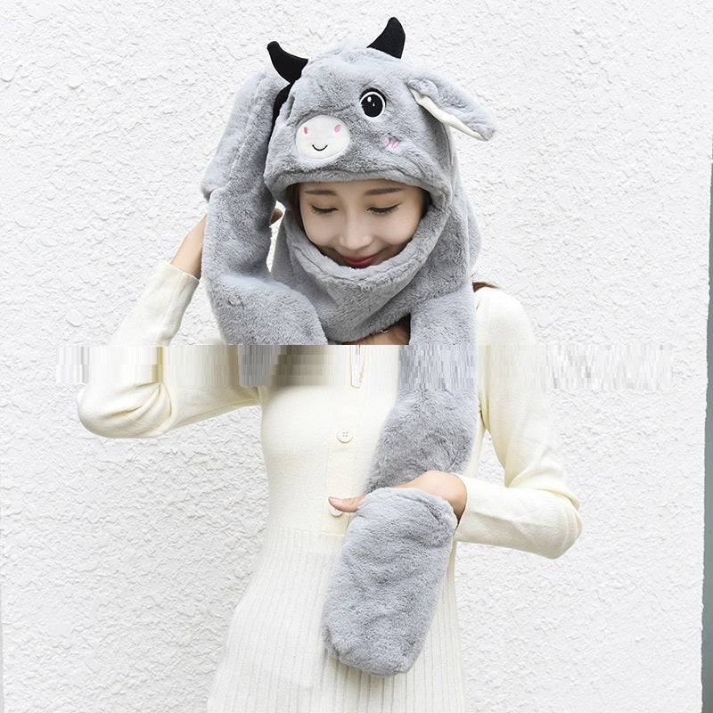 Plush Gloves, Scarf And Hat Three-Piece Set