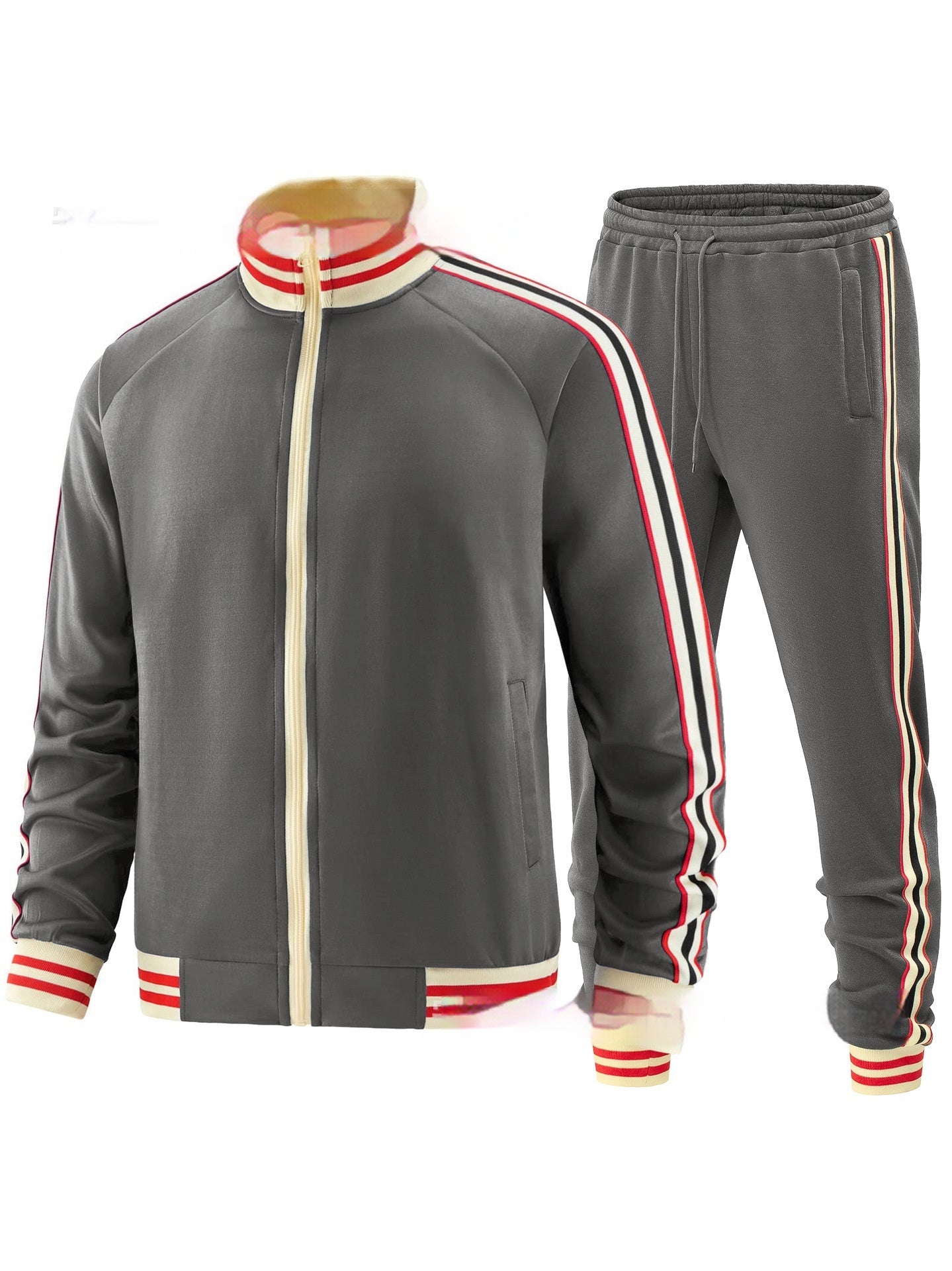 Men's Casual Sports Suit Colour Matching Two-Piece Set