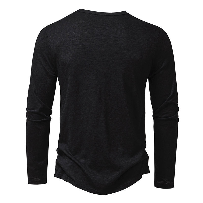 Men's Long-Sleeved Pullover Button T-shirt
