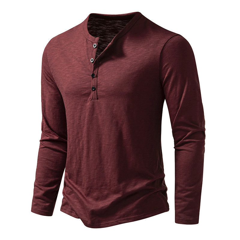 Men's Long-Sleeved Pullover Button T-shirt