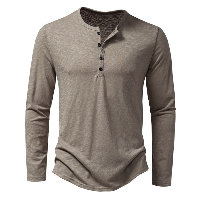 Men's Long-Sleeved Pullover Button T-shirt