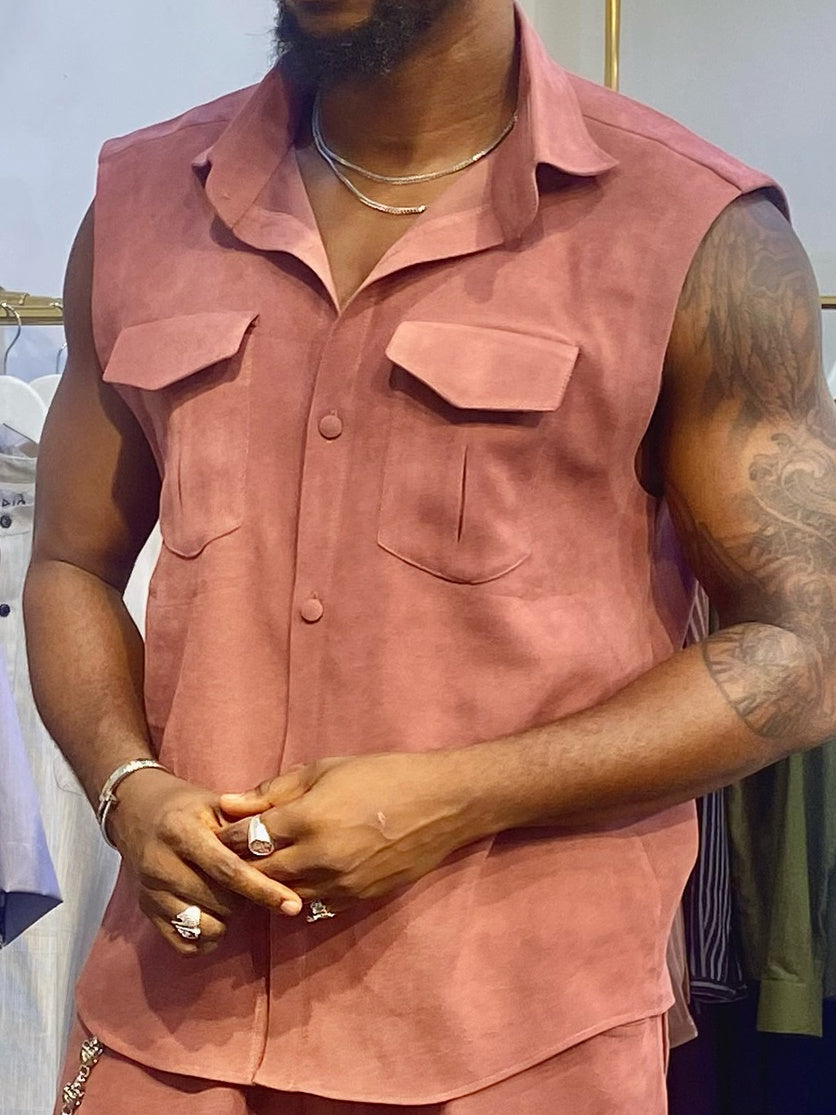 Sleeveless Button-Up Shirt And Cargo Pants Set