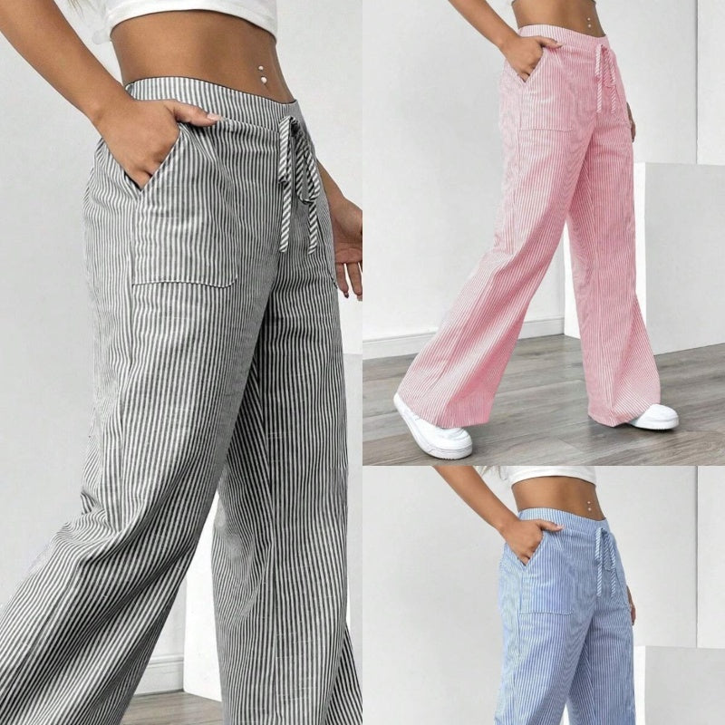 Stripe Print Wide-Leg Pants