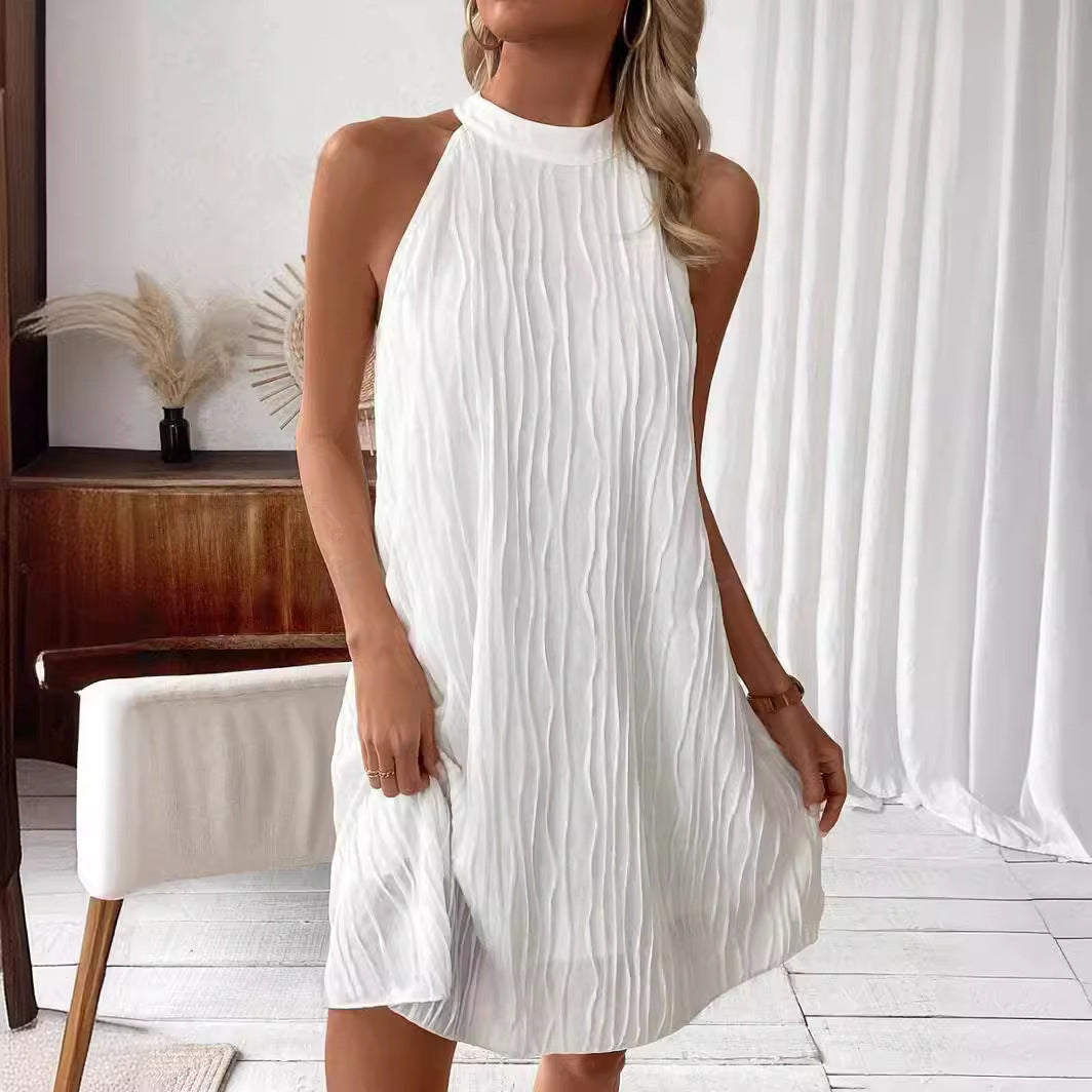 Pure Collar Halter Backless Dress