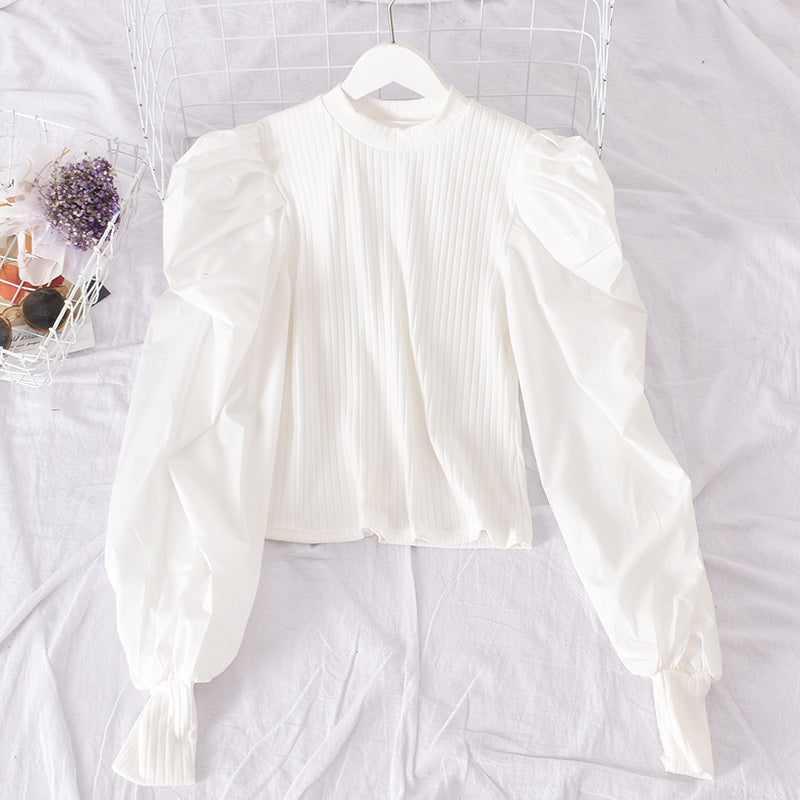 Bubble Sleeve Stitching Shirt