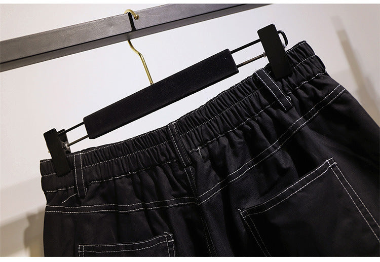 Black Stitch Jean Shorts