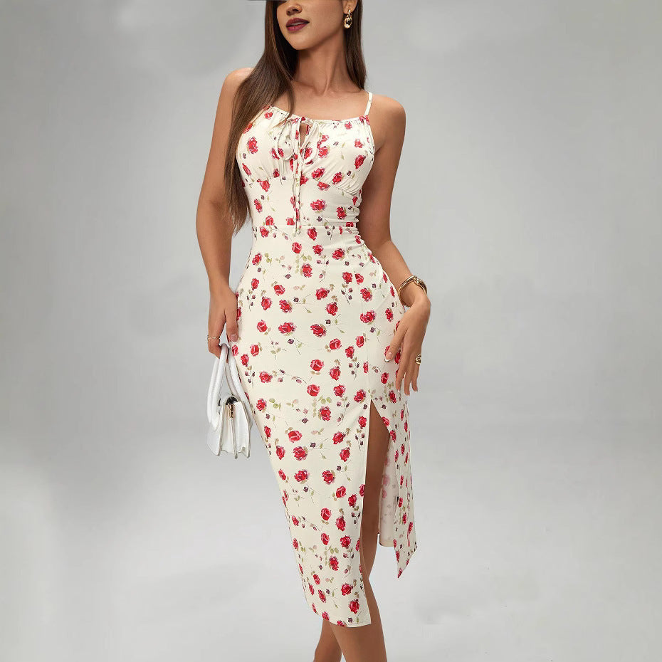 Lace-Up Long Suspender Split Dress