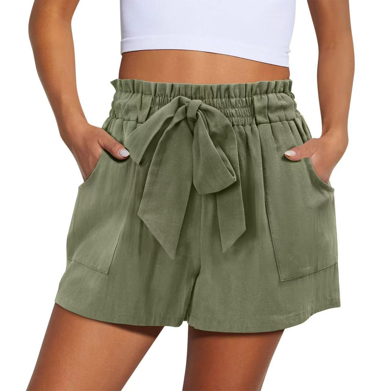 Elastic Waist Drawstring Knotted Shorts