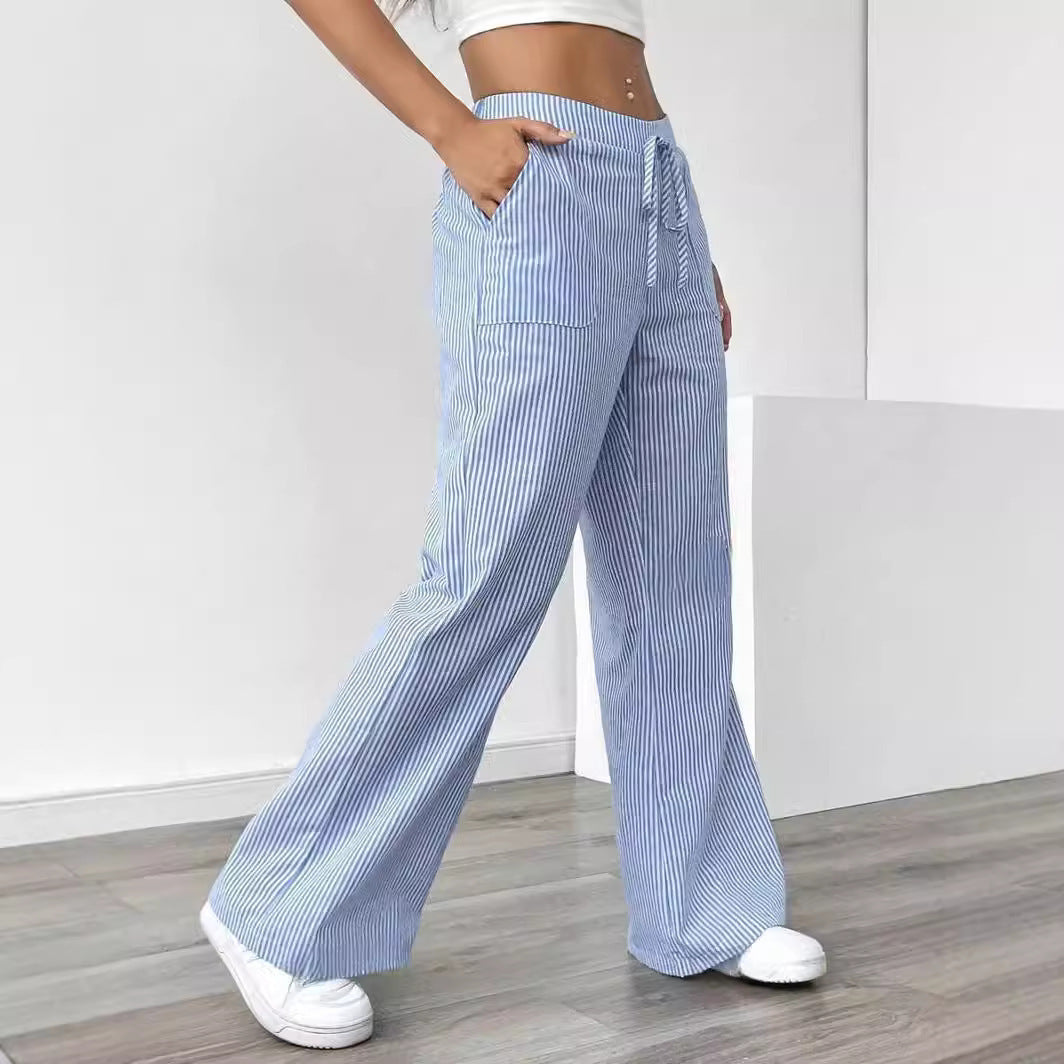 Stripe Print Wide-Leg Pants