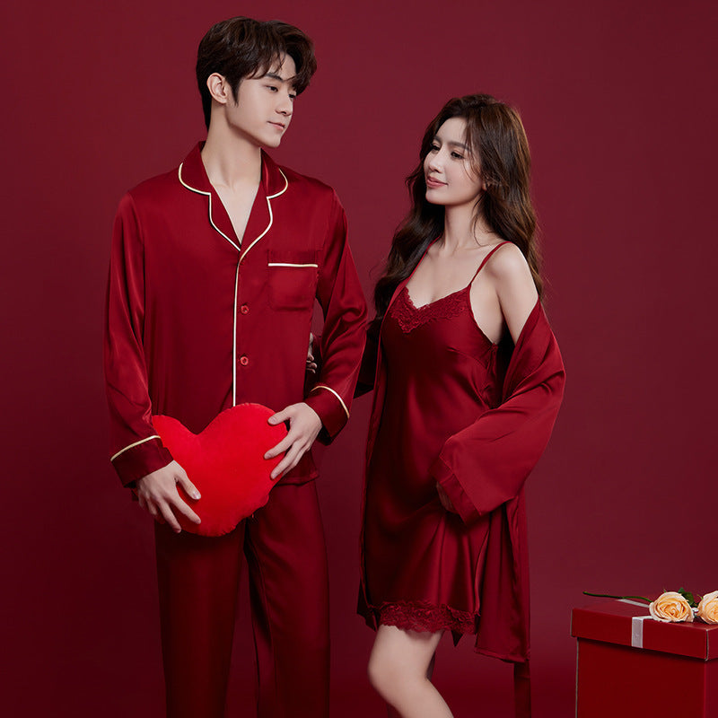 Silk Red Festive Men's & Women's Dowry Suit