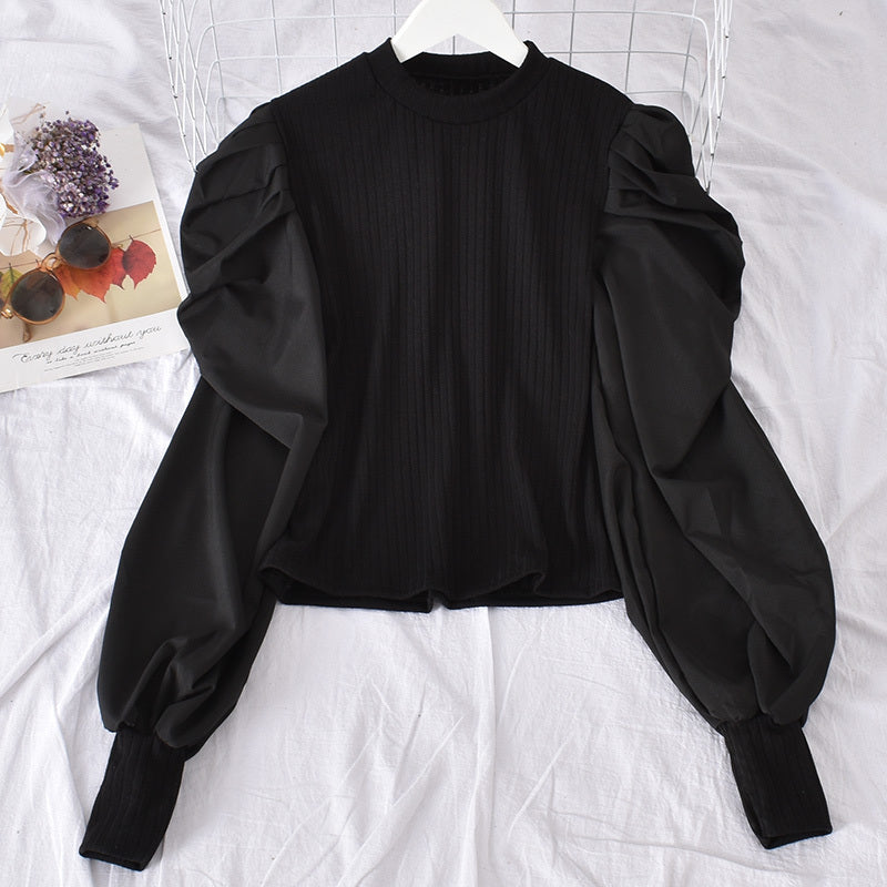 Bubble Sleeve Stitching Shirt