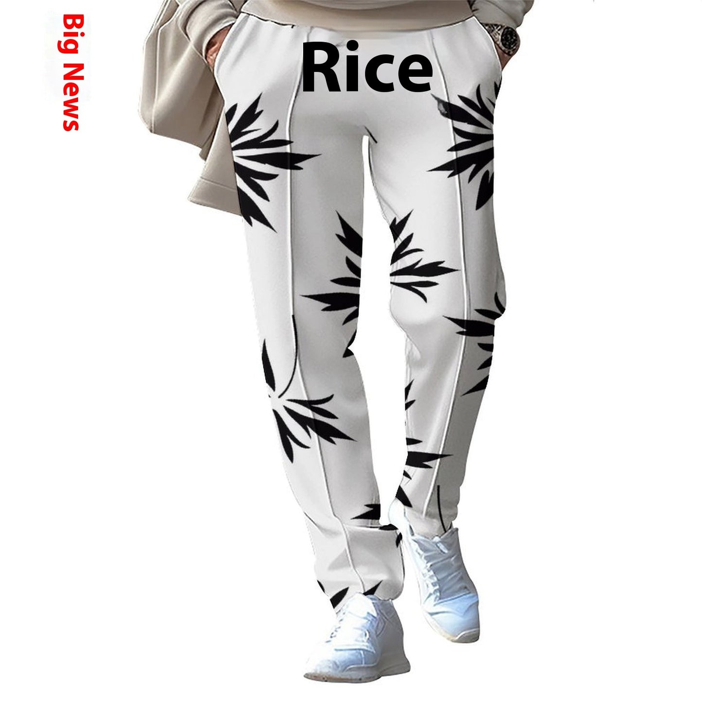 Stripe Printing Wide Drawstring Straight-Leg Trousers