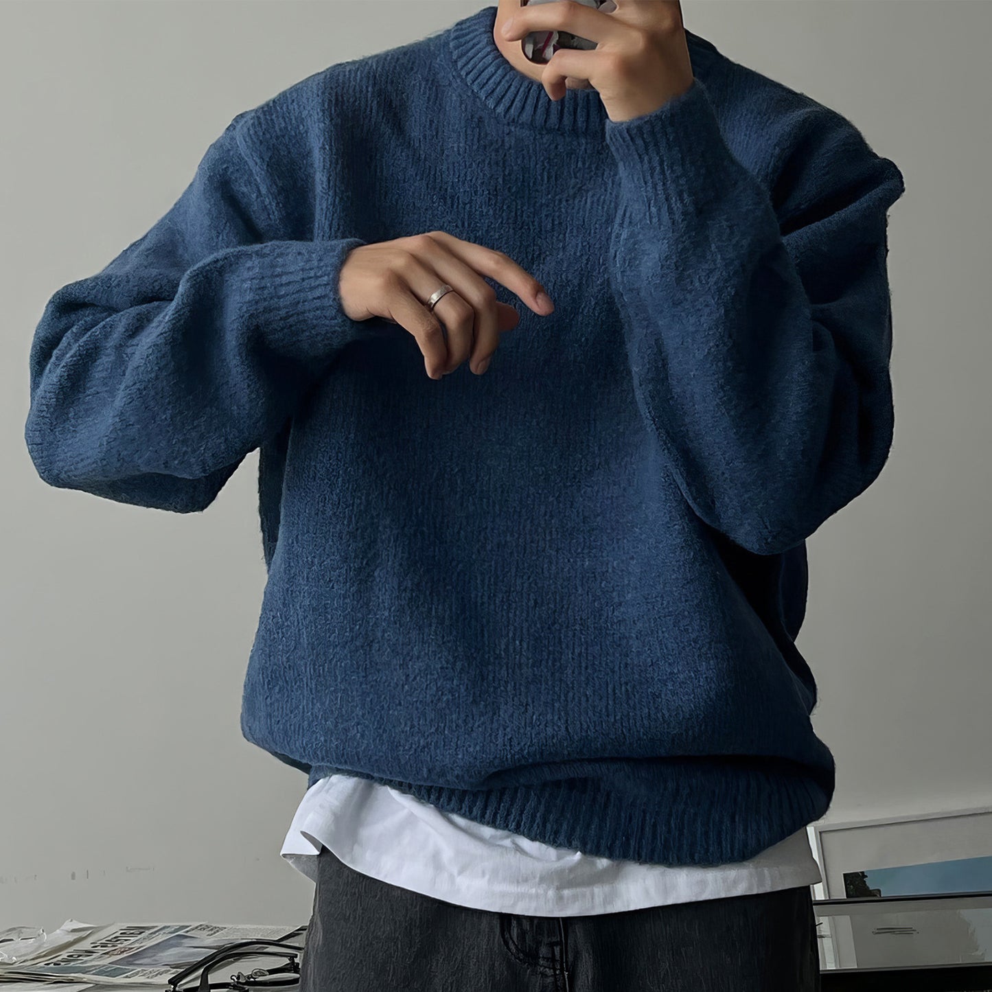 Round Neck Men's Warm Thickened Sweater