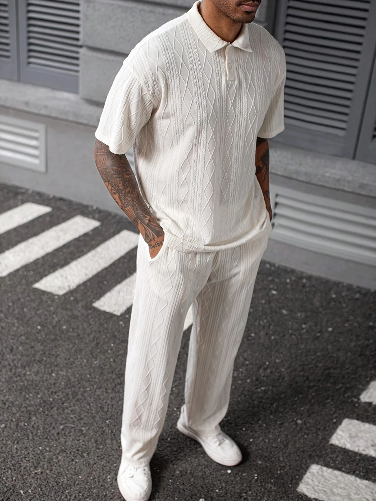 Jacquard Polo Short-Sleeved Shirt & Trousers