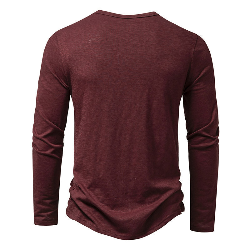 Men's Long-Sleeved Pullover Button T-shirt