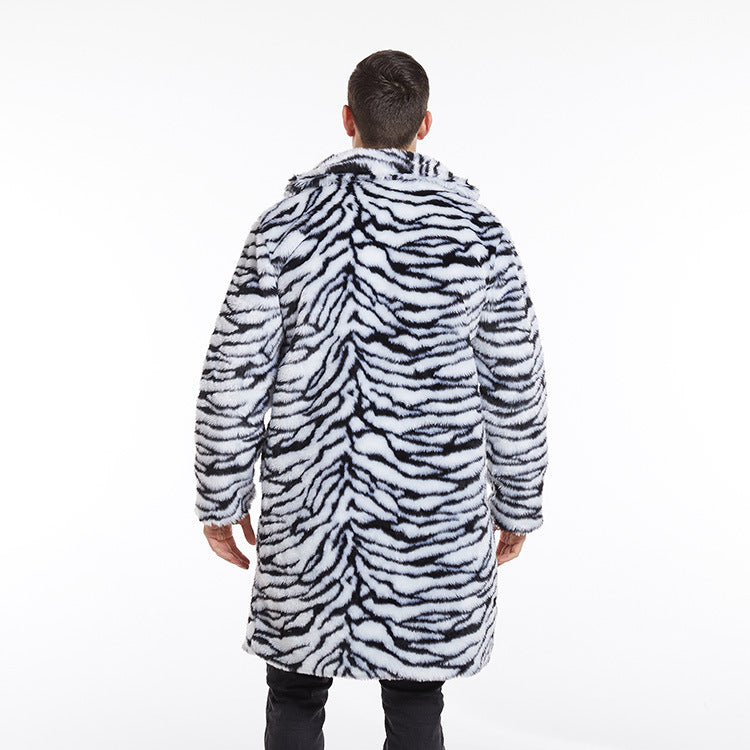 Men's Faux Fur Coat Tiger Pattern Long-Cut