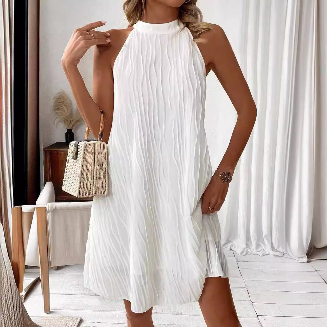 Pure Collar Halter Backless Dress