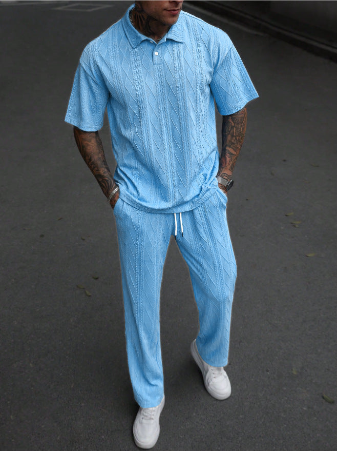 Jacquard Polo Short-Sleeved Shirt & Trousers