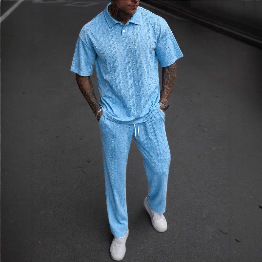Jacquard Polo Short-Sleeved Shirt & Trousers