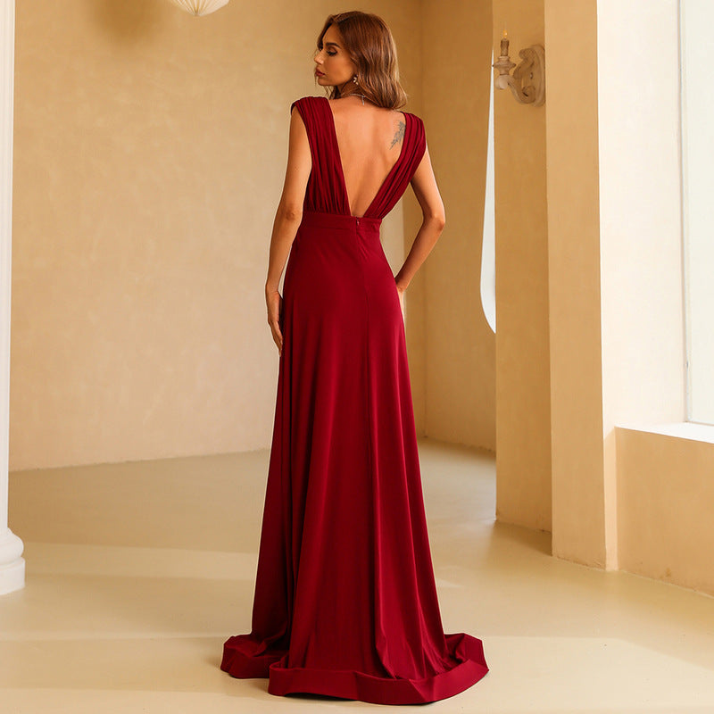 Red Deep V-neck Banquet Evening Dress