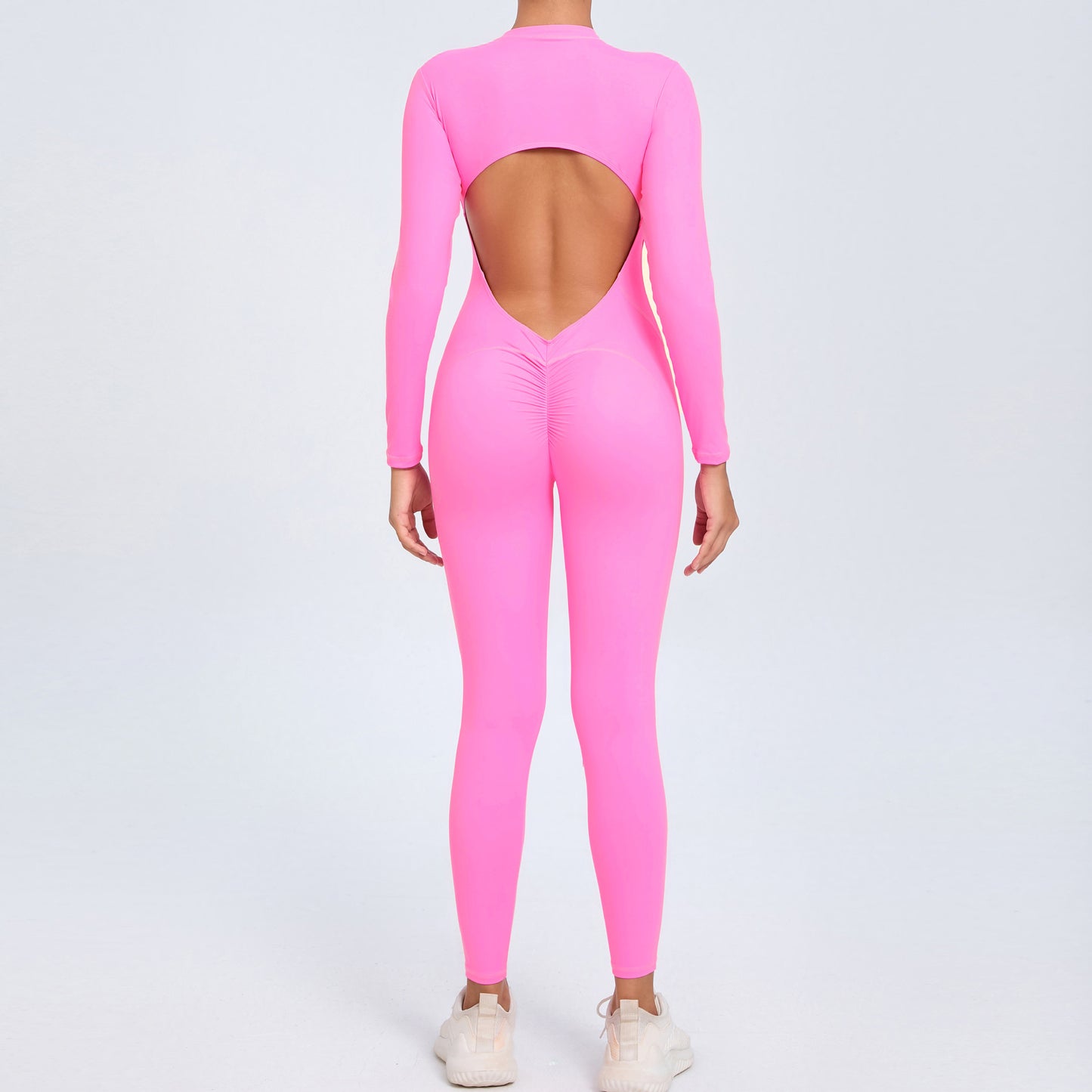 Backless Long-Sleeve Zipper One-Piece